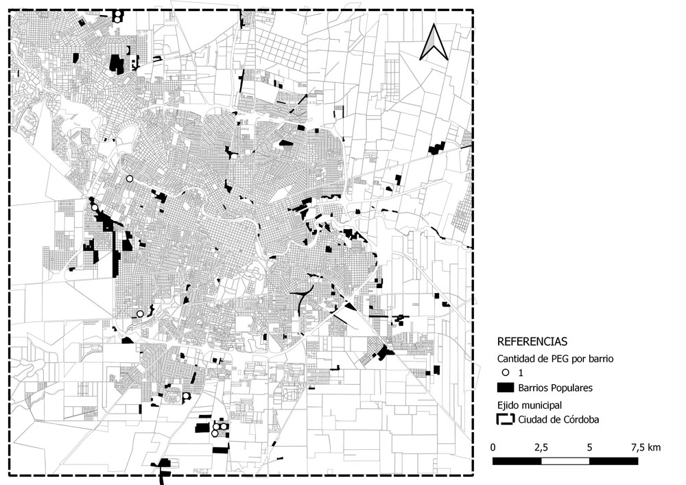 Figura 3. Incidencia de los Proyectos Ejecutivos Generales (PEG) en los barrios populares de la ciudad de Córdoba.