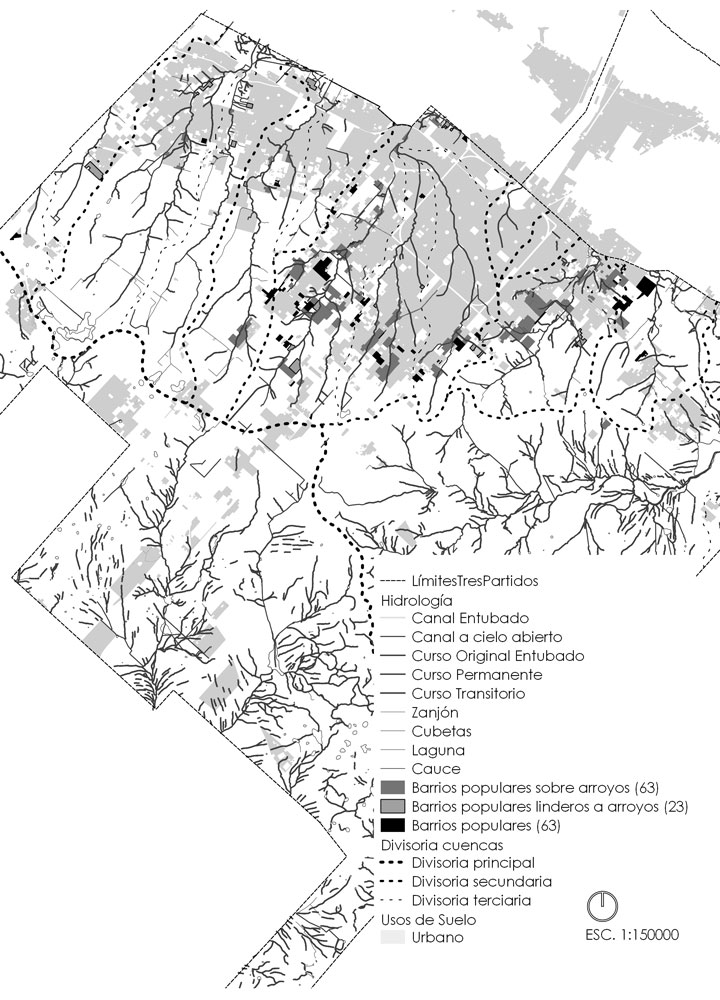 Figura 7. Mapa de barrios populares en relación con los arroyos.