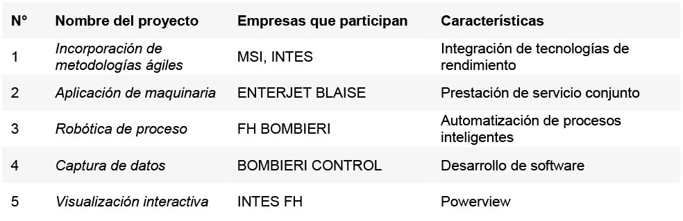 Tabla 11. Proyectos conjuntos entre empresas.